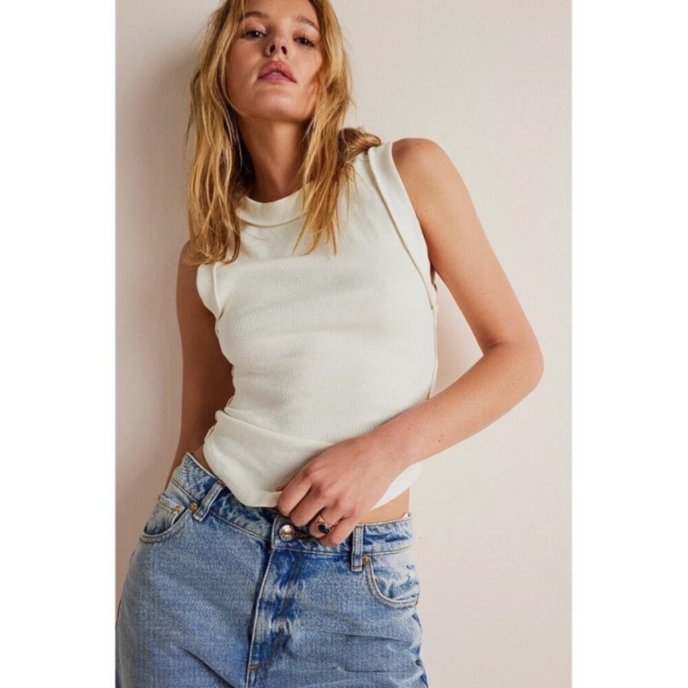 Free People Kate Ribbed Tank Top in Ivory We the Free Brand New